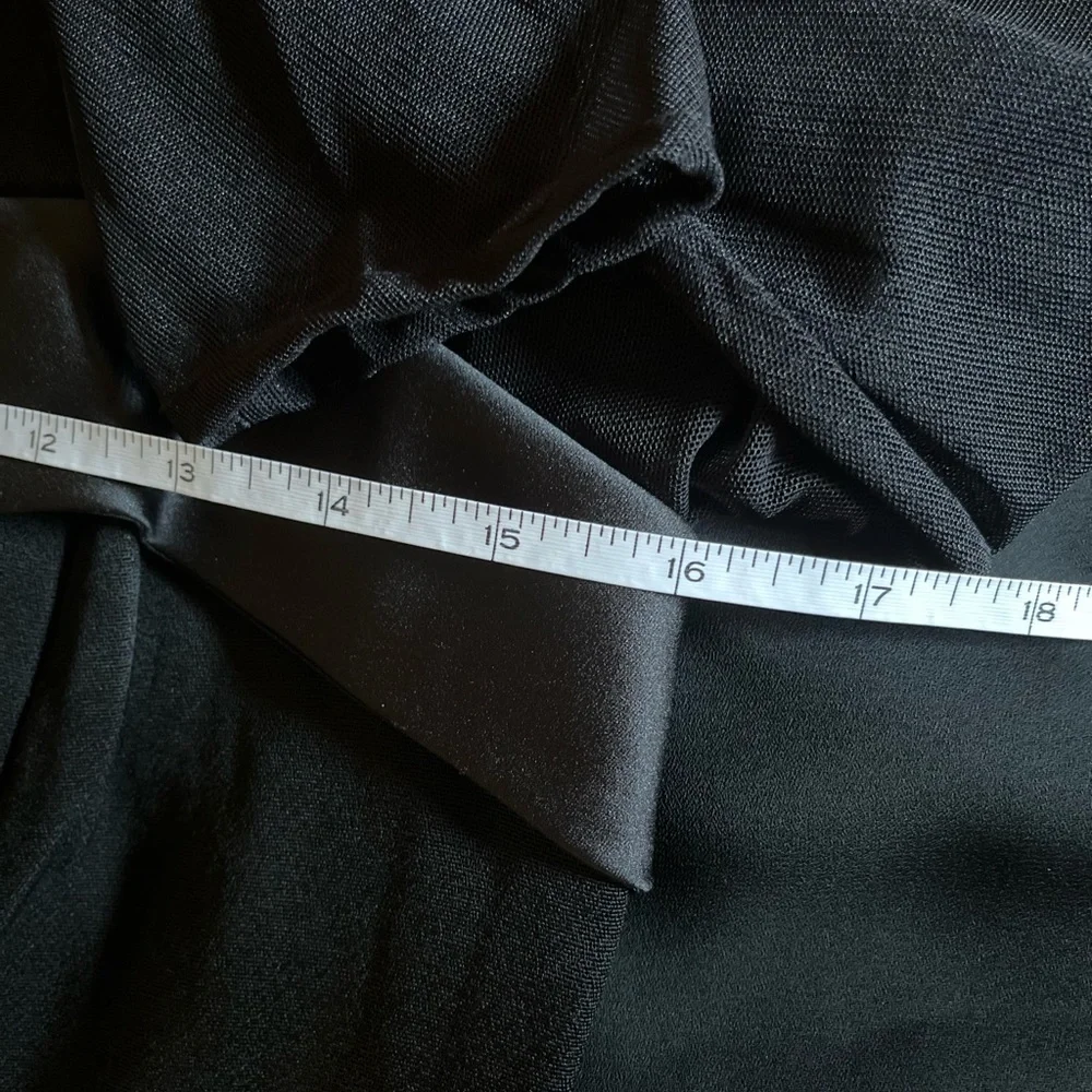 90'S  Classic elegant evening black top sheer with satin look detail blouse - Picture 7 of 10